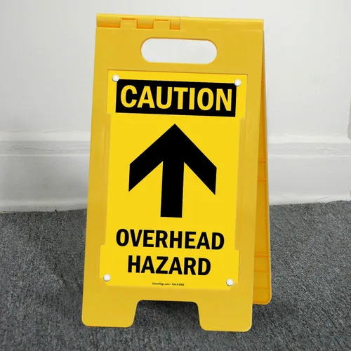 Miniatura 4 de SmartSign Letrero plegable con flecha ascendente "Caution - Overhead Hazard", plástico de 25 x 12 pulgadas