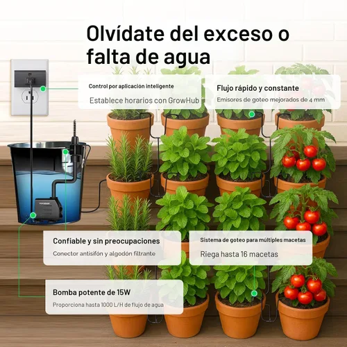 Miniatura 2 de VIVOSUN Kits de riego por goteo automático profesional, salida de 15 W, kit de cultivo profesional todo en uno, incluye bomba, temporizador