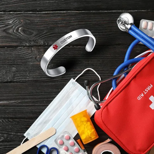 Miniatura 13 de LoEnMe Jewelry Pulseras de alerta médica personalizadas para hombres y mujeres, personalizable, grabado gratuito, acero inoxidable, pulsera