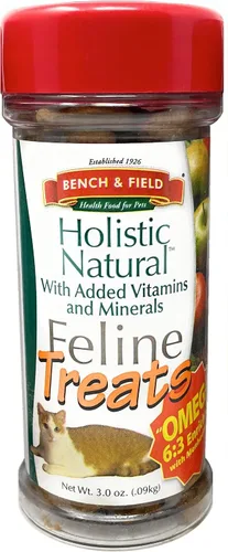 Bench & Field Holistic Natural Healthy Kitty Cat Treats | Bocadillos crujientes en forma de pescado | Delicioso aperitivo con sabor a mariscos,