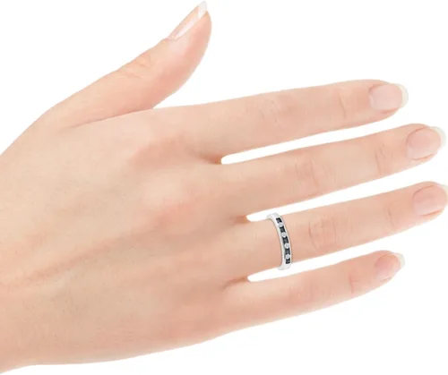 Miniatura 6 de Anillo de oro blanco de 14 quilates con zafiro y diamantes de talla princesa de 12 ct