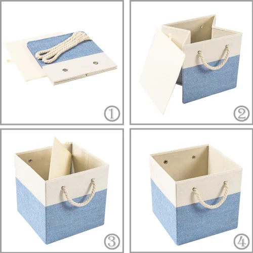 Miniatura 6 de PRANDOM Contenedores plegables grandes de almacenamiento de 13 x 13 pulgadas [paquete de 2] cestas de almacenamiento de tela de lino, cubos con asas