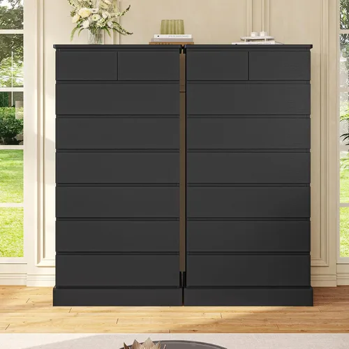 Miniatura 6 de DICTAC Cómoda Alta Negra para Dormitorio con 8 Cajones, Cómodas y Cajoneras Altas de 59.6", Organizador de Armario de Madera Moderno y Gabinete