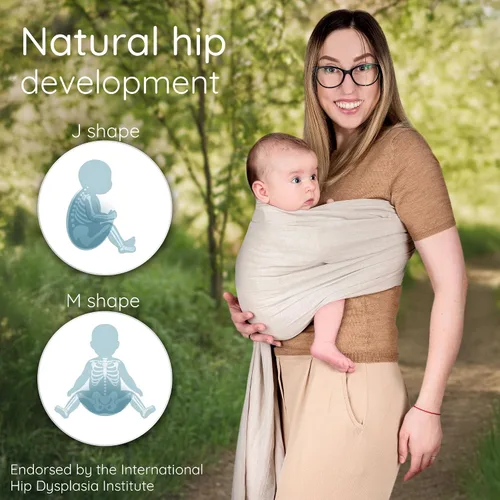 Miniatura 5 de Portabebés con Eslinga de Anillo - Probado en Laboratorio de EE. UU., 100% Algodón Muslin Natural, Eslinga de Anillo transpirable y ergonómica Beige