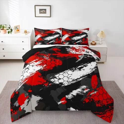 Miniatura 18 de Juego de edredón de camuflaje para niños, tamaño individual, para niños y niñas, juego de ropa de cama ligero con estampado de camuflaje militar