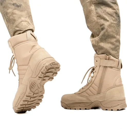Miniatura 9 de Botas militares tácticas de trabajo para hombre, de piel negra, impermeables, para motocicleta, combate, militar, con cremallera lateral