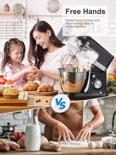 Miniatura 6 de Batidora de masa eléctrica de 8 velocidades con cuenco de acero inoxidable 5Qaurt y protector contra salpicaduras, batidora de cocina, incluye