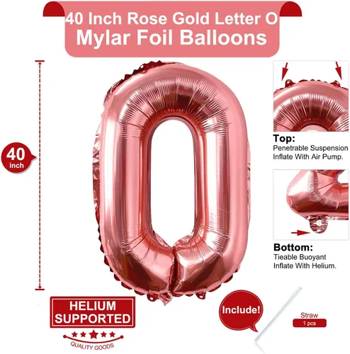 Miniatura 2 de Lovoir Globos grandes de 40 pulgadas de oro rosa con la letra O de gran tamaño, globo de helio de aluminio de Mylar para decoración de fiesta