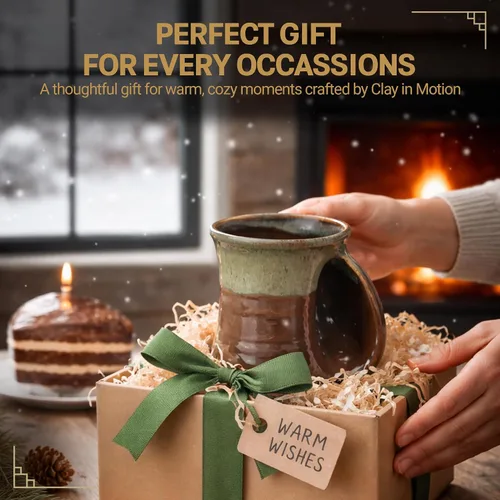 Miniatura 6 de Taza Calentadora de Manos Clay in Motion – Taza de Café Hecha a Mano con Asa Cómoda y Bolsillo de Cerámica para Calentamiento de Manos – Moca
