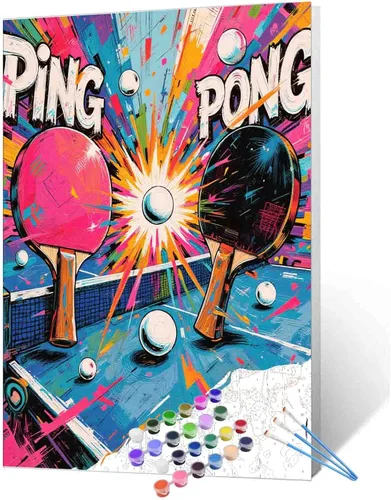 Miniatura 25 de Aihonmin Pintura por números, tema de baloncesto, kit de pintura al óleo para niños y adultos, pintura de dibujo de 16 x 20 pulgadas, pigmento Bola