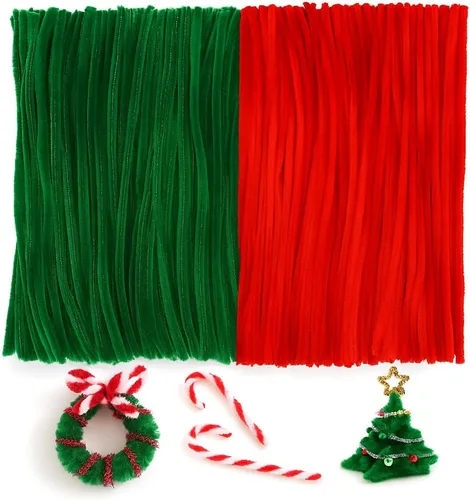 Miniatura 11 de Limpiadores de tubería brillantes - 200 piezas Rojo y Verde Limpiadores de tubería de Navidad 0.23"X12" Chenillas brillantes con tallos metálicos