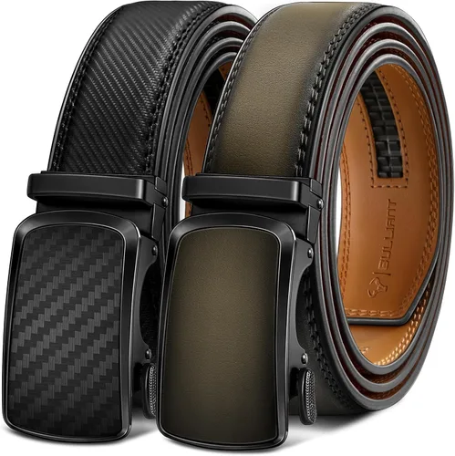 Miniatura 15 de BULLIANT - Paquete de 2 cinturones de cuero con trinquete para hombre, ajustables, corte de 1 3/8 para un ajuste perfecto, regalo para hombre