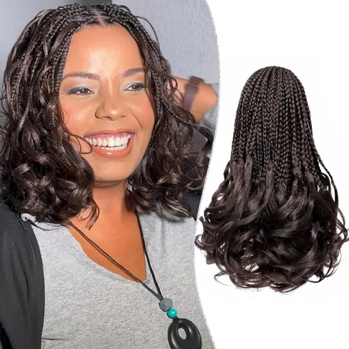 Miniatura 40 de Trenzas de ganchillo rizadas francesas de 22 pulgadas, 8 paquetes, trenzas de caja diosa grises para mujeres, de ganchillo pre-trenzadas con Trenzas