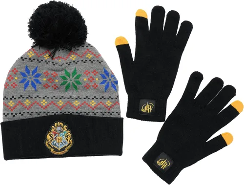 Miniatura 2 de Harry Potter Hogwarts - Gorro de punto y guante de texto, unisex, para hombre y mujer, Hogwarts