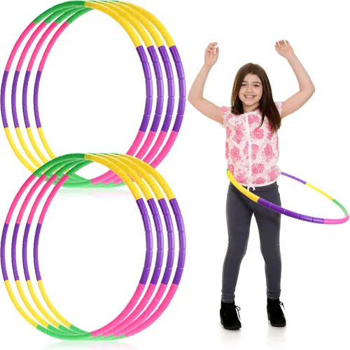 Miniatura 9 de Chivao Paquete de 8 aros desmontables de color, anillo de ejercicio de cintura de plástico, tamaño ajustable, de plástico, suministros de fiesta