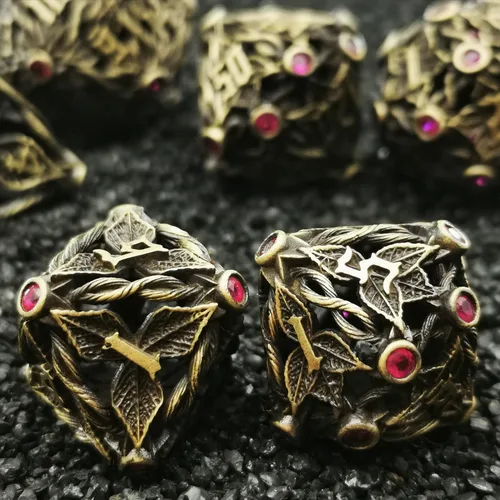 Miniatura 7 de Juego de dados de metal con hojas de vid mágicas huecas, juego de 7 dados para juegos de rol, dados de D&D Dungeons and Dragons