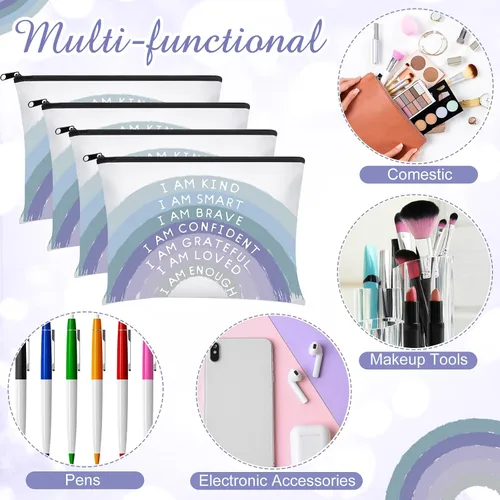 Miniatura 7 de Chunful 10 Piezas Bolsas de Maquillaje de Lona Inspiradoras para Mujeres Regalo de Graduación Bolsas de Cosméticos de Lona Arcoíris a Granel