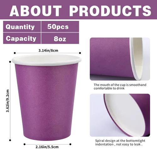 Miniatura 28 de Vasos de papel de 8 onzas, paquete de 150 unidades, tazas de café de papel desechables para bebidas calientes o frías para fiestas, picnic, Azul