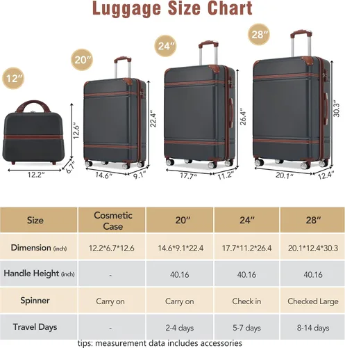 Miniatura 175 de Merax Equipaje, maleta extensible rígida con ruedas giratorias ligeras, Negro -, 40/48/52