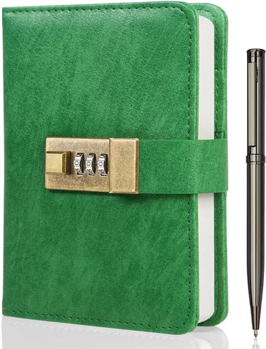 Miniatura 13 de WEMATE Diario con Cerradura, Diario con Cerradura, Cuaderno de Contraseña, Bolígrafo y Caja de Regalo - Perfecto para Hombres y Mujeres - 4.3X Negro