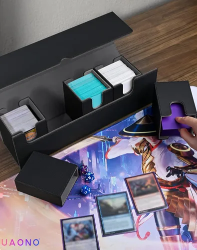 Miniatura 4 de UAONO Caja de cartas con bandeja de dados para MTG, funda de cartas 5 en 1 con capacidad para más de 800 tarjetas sin mangas, organizador magnético
