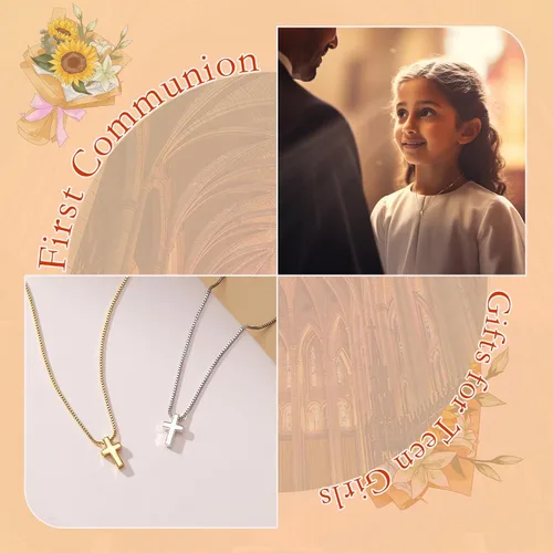 Miniatura 30 de Collar de cruz para mujeres y niñas, delicado chapado en oro de 14 quilates, gargantilla con dije de cruz que no se deslustra, impermeable, moderno