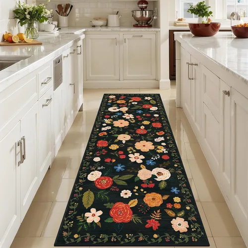 Miniatura 124 de U'Artlines Alfombra de Área Bohemia Lavable, 2x3 Pequeña Suave Antideslizante Vintage Felpudo para Puerta Frontal Interior Alfombra Verde