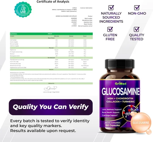 Miniatura 8 de GriMed Glucosamina 12,000 mg - X12 Power con MSM, condroitina, colágeno, cúrcuma para el bienestar de las articulaciones, huesos fuertes, soporte
