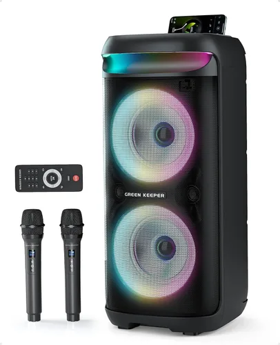 GKD60 - Máquina de karaoke con 2 micrófonos inalámbricos para adultos, altavoz portátil de fiesta Bluetooth, sistema PA de potencia máxima de 500 W