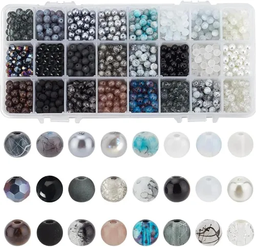 PH PandaHall 1440 cuentas de vidrio blanco y negro para la fabricación de joyas, 24 colores de 0.236 pulgadas (0.236 in), cuentas sueltas para