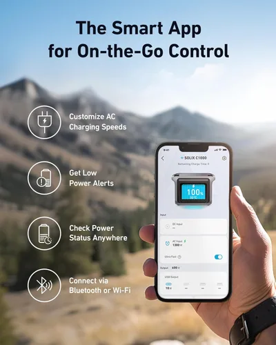 Miniatura 8 de Anker SOLIX C1000 Estación de energía portátil con panel solar bifacial de 100 W, generador solar de 1,800 W, batería LFP de 1056 Wh (LiFePO4), 6