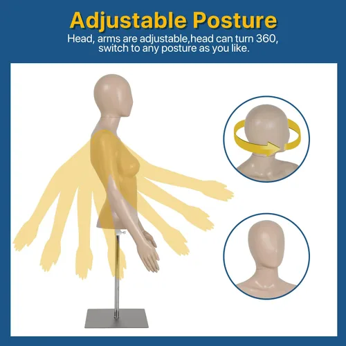 Miniatura 3 de Maniquí de forma de vestido femenino de la naturaleza, altura ajustable de 39-56 pulgadas, brazos desmontables, base de metal