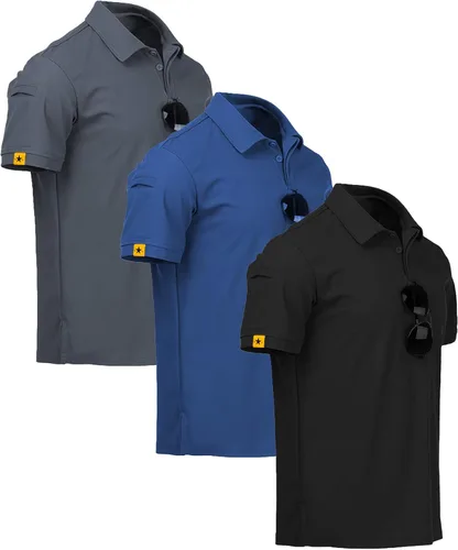 ZITY Paquete de 3 camisas tipo polo para hombre, manga corta, deportivas, para negocios, casuales, de golf, camisetas tácticas con cuello