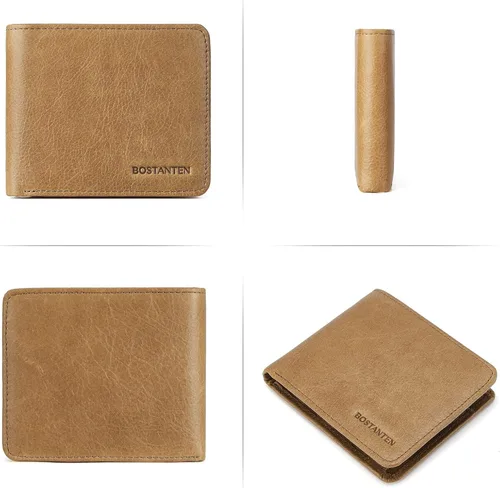 Miniatura 2 de BOSTANTEN Billeteras de piel auténtica para hombre, con bloqueo RFID y 2 ventanas de identificación