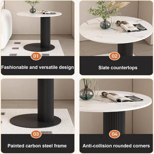 Miniatura 4 de Sude Table Mesa auxiliar auxiliar para sala de estar, mesa auxiliar con patrón de mármol, la parte superior redonda es fácil de montar, fácil