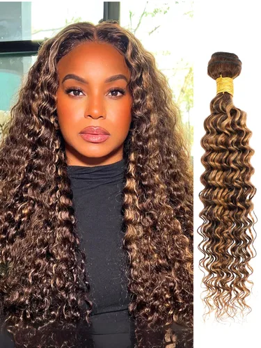 P4/27 Cabello Humano Solitario de Onda Profunda con Reflejos Rubios Miel, 12A 100% Tejido Brasileño Virgen Ondulado Grueso con Mechas Ombre Marrón