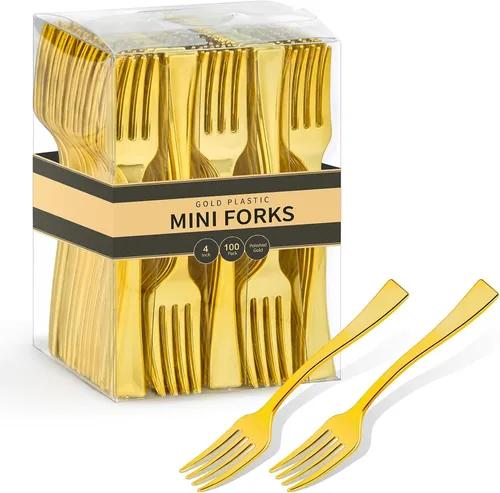 Miniatura 10 de Mini Cucharas de Plástico Dorado de 4 Pulgadas, Paquete de 100 Cucharas Pequeñas de Degustación Resistentes para Postres de Fiesta, Aperitivos