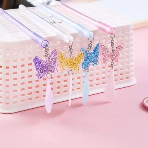 Miniatura 2 de 15 bolígrafos de gel con dije de mariposa, bolígrafo de gel novedoso, tinta neutra, bolígrafo de escritura, papelería, regalo para relleno