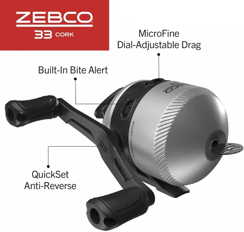 Miniatura 4 de Zebco 33 Combo de Carrete y Caña de Pescar con Corcho, Caña de Grafito con Mango de Corcho, Carrete de Pesca QuickSet Anti-Reversa con Alerta