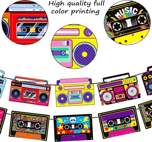 Miniatura 5 de Cinta de casete para fiestas, decoración de fiesta, 4 unidades de radio, boombox, decoración de fiesta de 1980, decoración de fiesta de hip hop