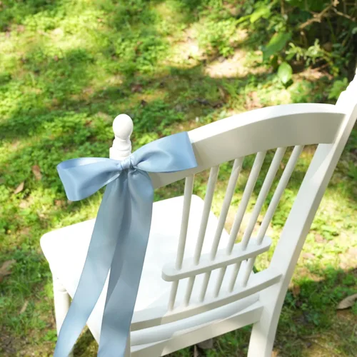 Miniatura 3 de Cinta de satén azul polvoriento, seda azul francés de 2 pulgadas para árbol de Navidad y ramo de boda, 25 yardas Azul empolvado