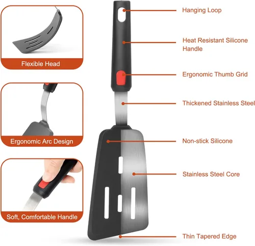 Miniatura 6 de Hotec Espátula de silicona para utensilios de cocina antiadherentes, espátulas de cocina de 600 °F resistentes al calor, espátulas de goma flexible