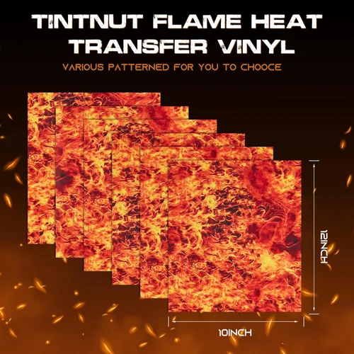 Miniatura 2 de Tintnut Flame HTV Burning Fire - Vinilo de transferencia de calor de 12 x 10 pulgadas, 6 hojas con estampado de fuego HTV de transferencia de calor
