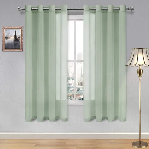 Miniatura 134 de DWCN Cortinas traslúcidas color verde frijol para sala de estar y dormitorio - Cortinas voile con aspecto de lino sintético con ojales en la parte