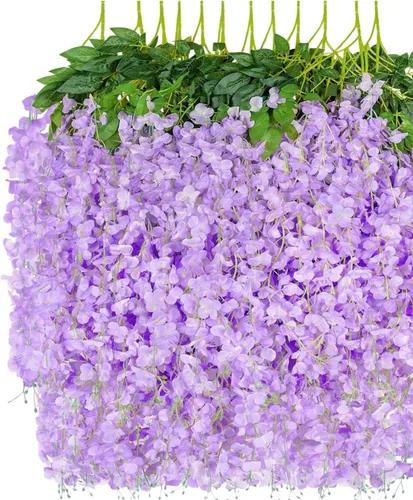 Miniatura 7 de OUKEYI Guirnalda de flores artificiales de glicina, 12 unidades, flores falsas de seda de 3.6 pies para colgar en interiores y exteriores, hogar