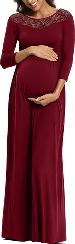 Vestido largo de maternidad con cuello de encaje, vestido de baby shower, vestido de sesión de fotos de maternidad, vestido de embarazo