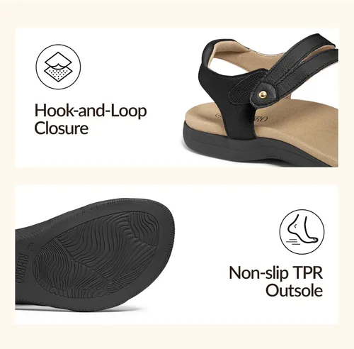 Miniatura 5 de Rihero Sandalias ortopédicas para mujer, con soporte de arco, cómodas sandalias planas con correa ajustable para caminar en la playa en verano