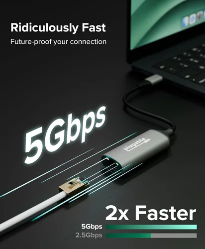 Miniatura 3 de Plugable Adaptador USB-C a Ethernet de 5 Gbps, actualiza dispositivos USB-C sin Ethernet a redes cableadas estables ultrarrápidas