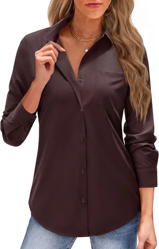 Miniatura 10 de J.VER Camisas con botones para mujer, camisas de vestir de manga larga, blusas de trabajo con cuello casual de negocios