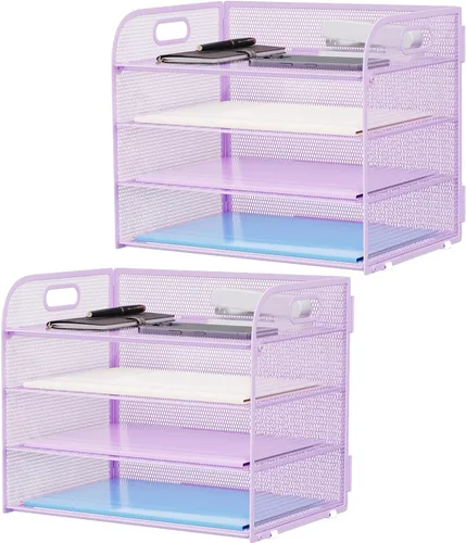 Miniatura 11 de Marbrasse Organizador de Papel de 4 Niveles Bandeja para Cartas - Organizador de Archivos de Escritorio de Malla con Asa, Organizador Clasificador